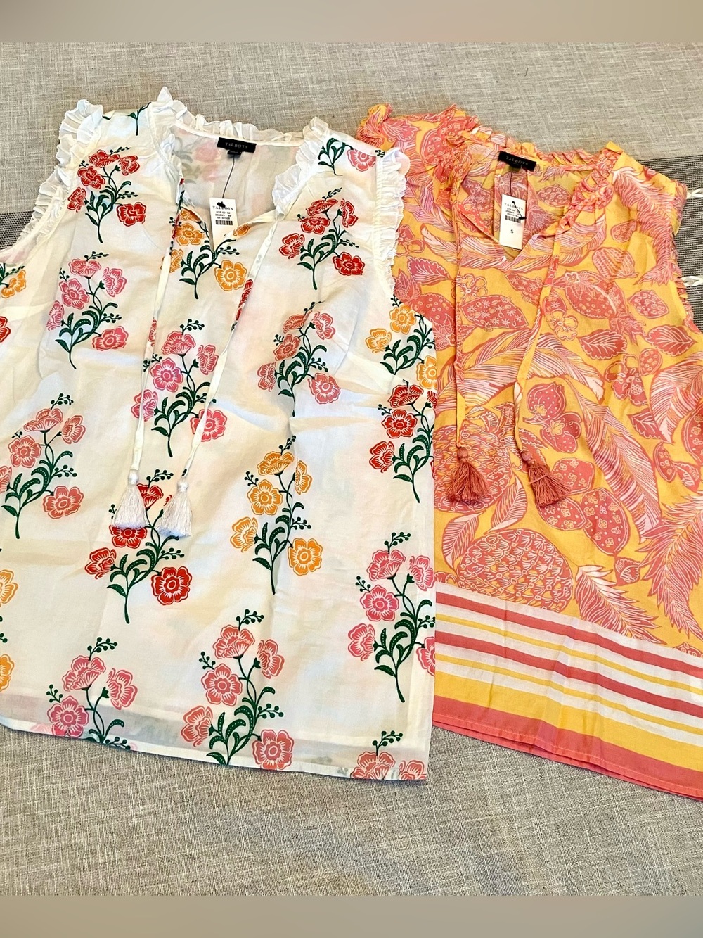 2 Talbots floral ruffled sleeveless shells/tanks tops, size Small